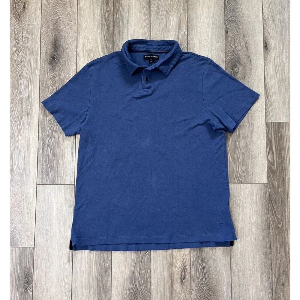 Banana Republic Polo Shirt Blue 100% Cotton 2-Button Pullover Men’s Size Medium